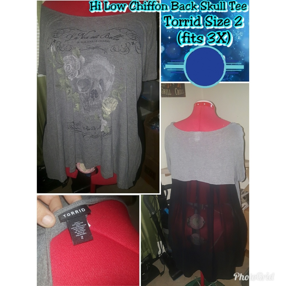 Torrid high low chiffon back skull tunic
